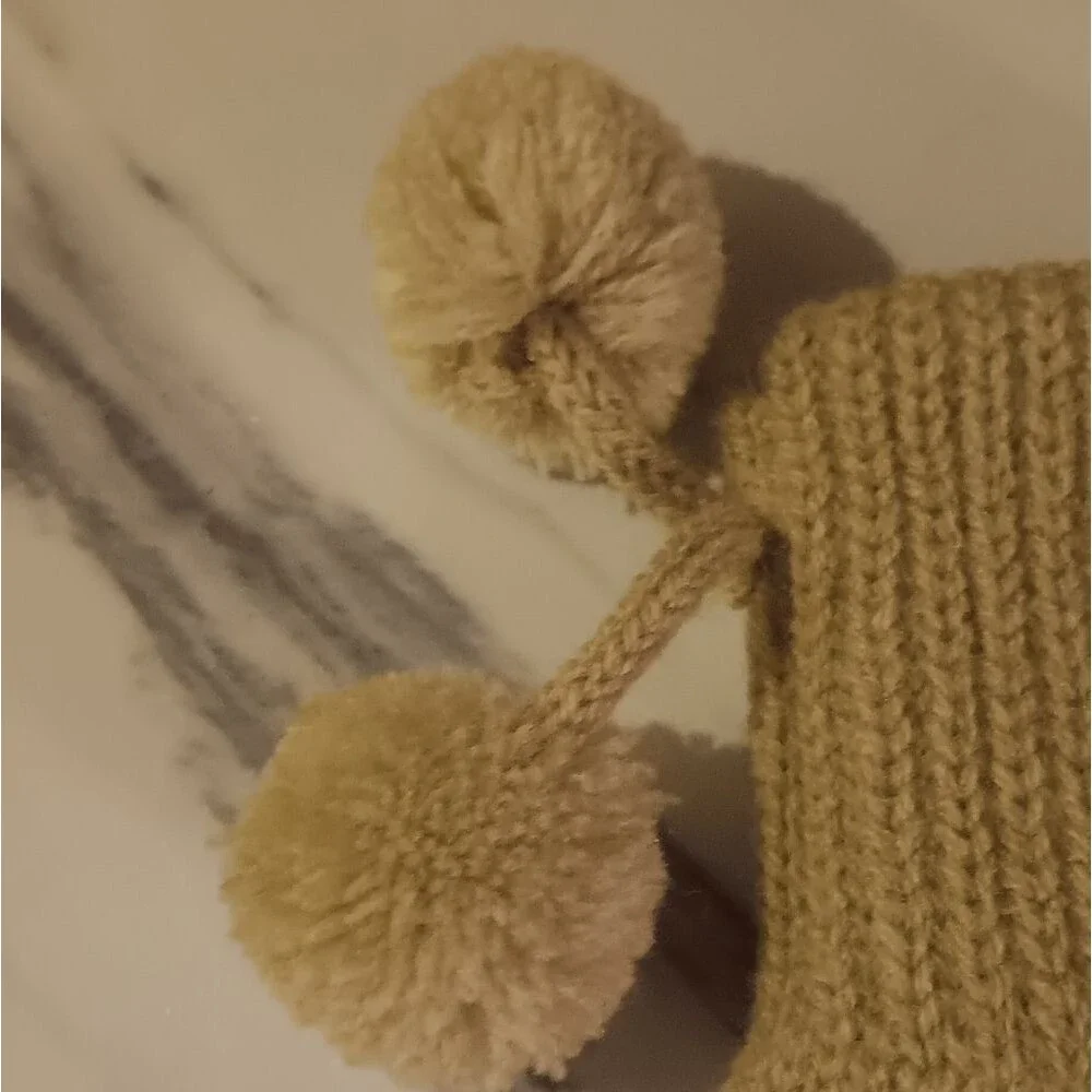 C.C Beige Knit Gloves with Pom-Poms